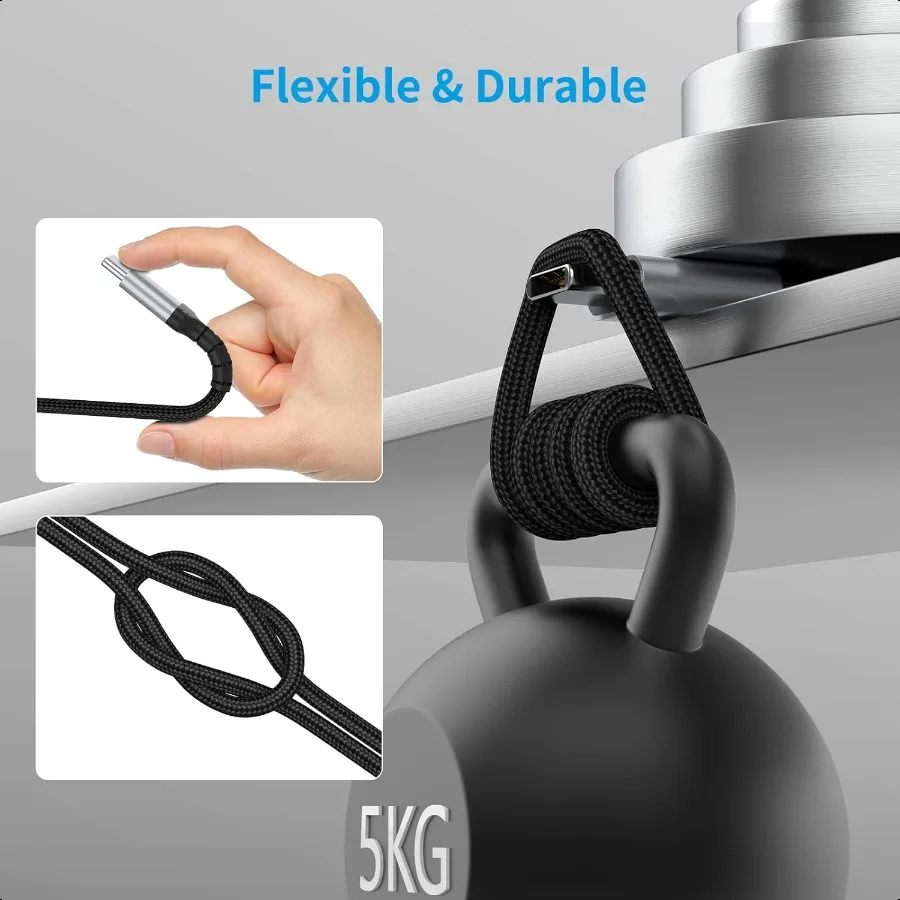 سلك شاحن USB C مقاس 6 بوصات مكون من قطعتين كابل USB C إلى C قصير مضفر للشحن السريع كابل USBC متوافق مع iPhone 15 Samsung Gala