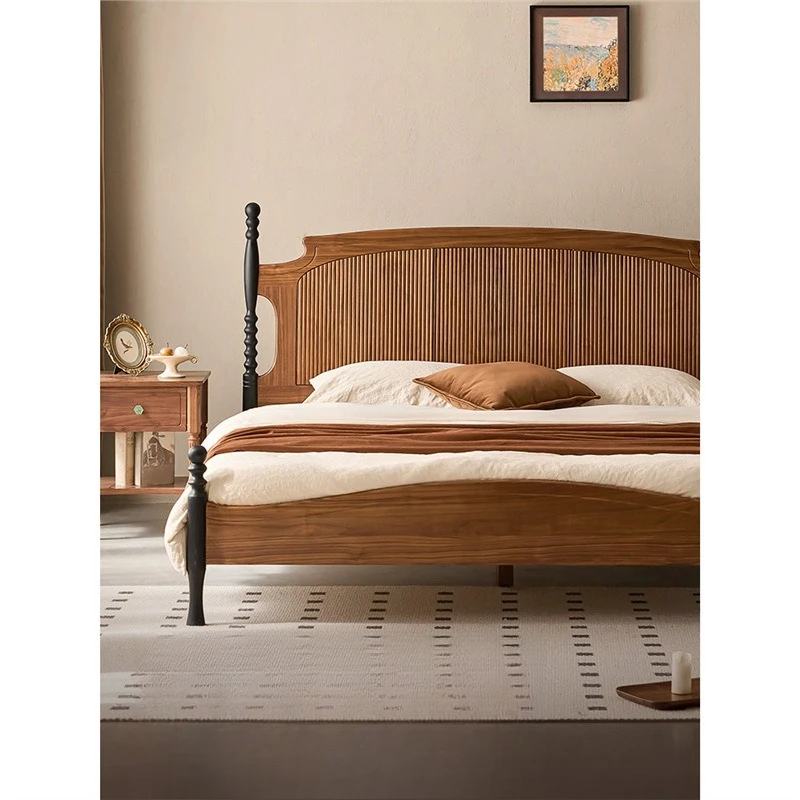 Solid wood bed antique 1.8 meters master bedroom queen bed American North American black walnut furniture