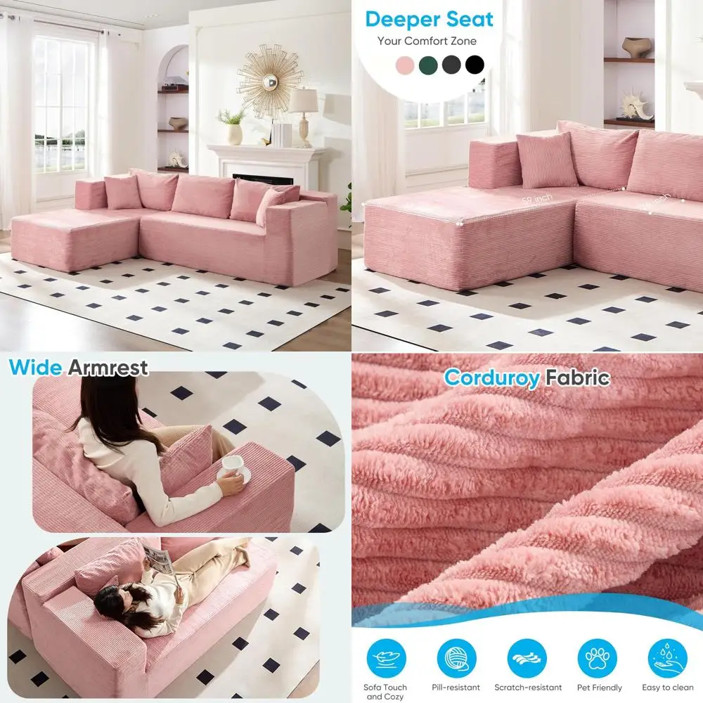 Современный секционный диван L-образной формы со съемными подушками, вельветовая ткань, просторный и удобный для гостиной