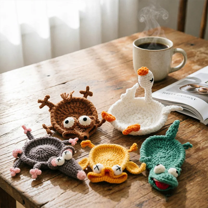 Picture 5: Cute Handmade Crochet Animal Coasters – Quirky Duck, Lizard & Mouse for Home Decor, Heat-Resistant Table Mats, Perfect Gift