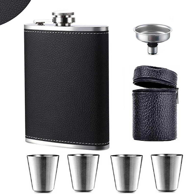 Jarra de Vino de Acero Inoxidable de 8oz con Textura de Litchi, Diseño Antiderrames y Embudo, Juego de 4 Vasos para Beber Whisky