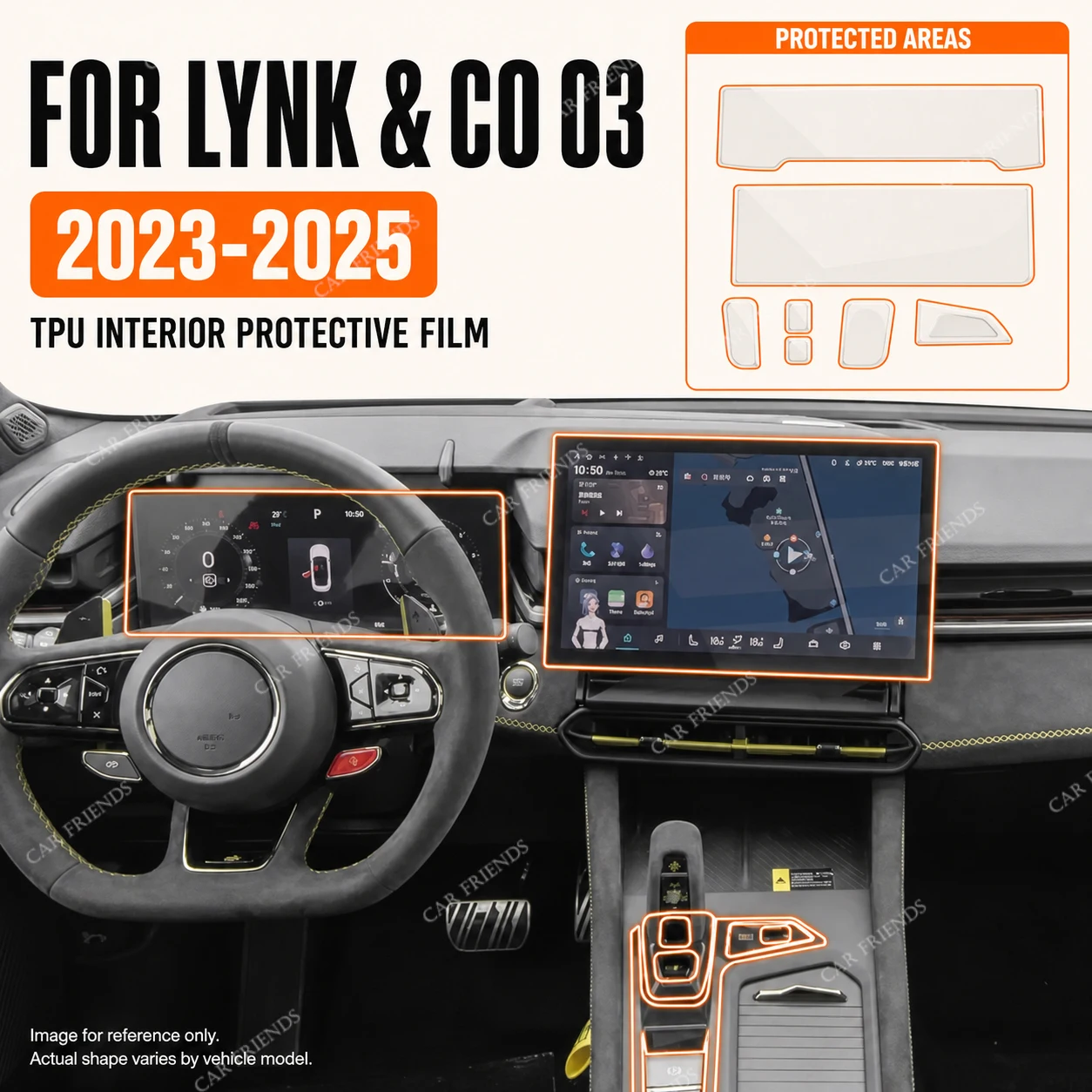 For LYNK & CO 03 2023-2025 Transparent TPU Interior Protective Film Center Console Navigation Screen Gear Panel Interior Trim