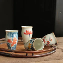 50ml Hand-painted Ceramic Tea Cup, Underglaze Color, Koi and Lotus Flowers, Fragrant Cup, Antique Style Wine Cup, Master Cup