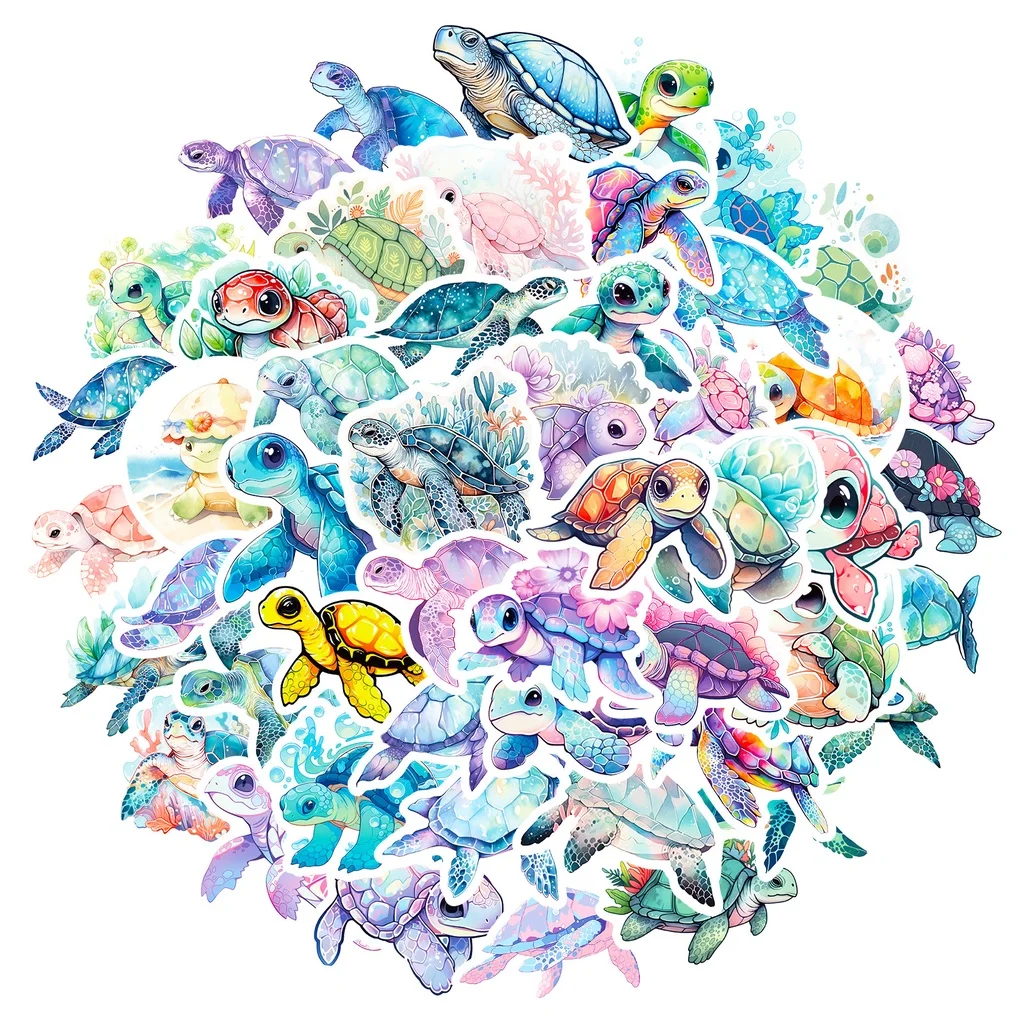 50 قطعة الكرتون الملونة السلاحف الكتابة على الجدران ملصقات للأمتعة جراب هاتف المحمول دفتر الشارات BulingBulingStickers مخزن #1