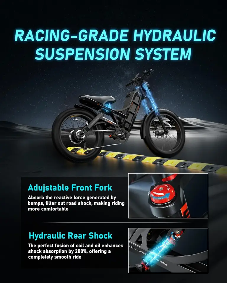 Romeo Pro Electric Bike for Adults 1600W Motor Electric Bicycle 29-34MPH 48V 60Ah 100-200Miles Long Range 26 * 4.0 F image 5