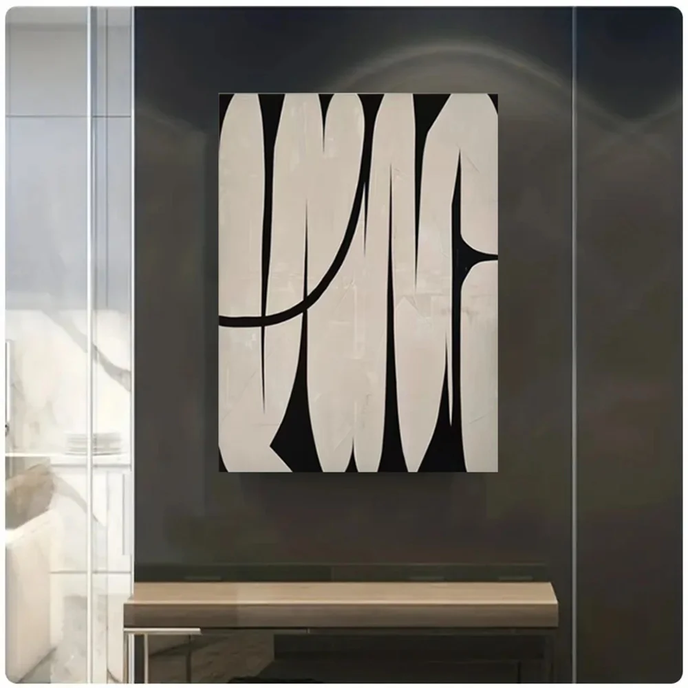 

100% Hand Painted Abstract Oil Painting Pop Black White Line Wall Art Picture On Canvas Mural For Living Room Home Decor Paint