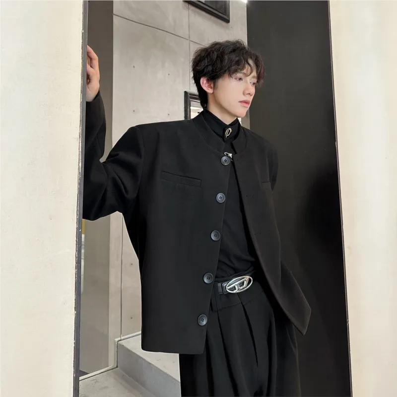 Gola blazers masculino terno jaquetas casual gola cor sólida masculino casacos curtos coreano na moda roupas masculinas outono novo