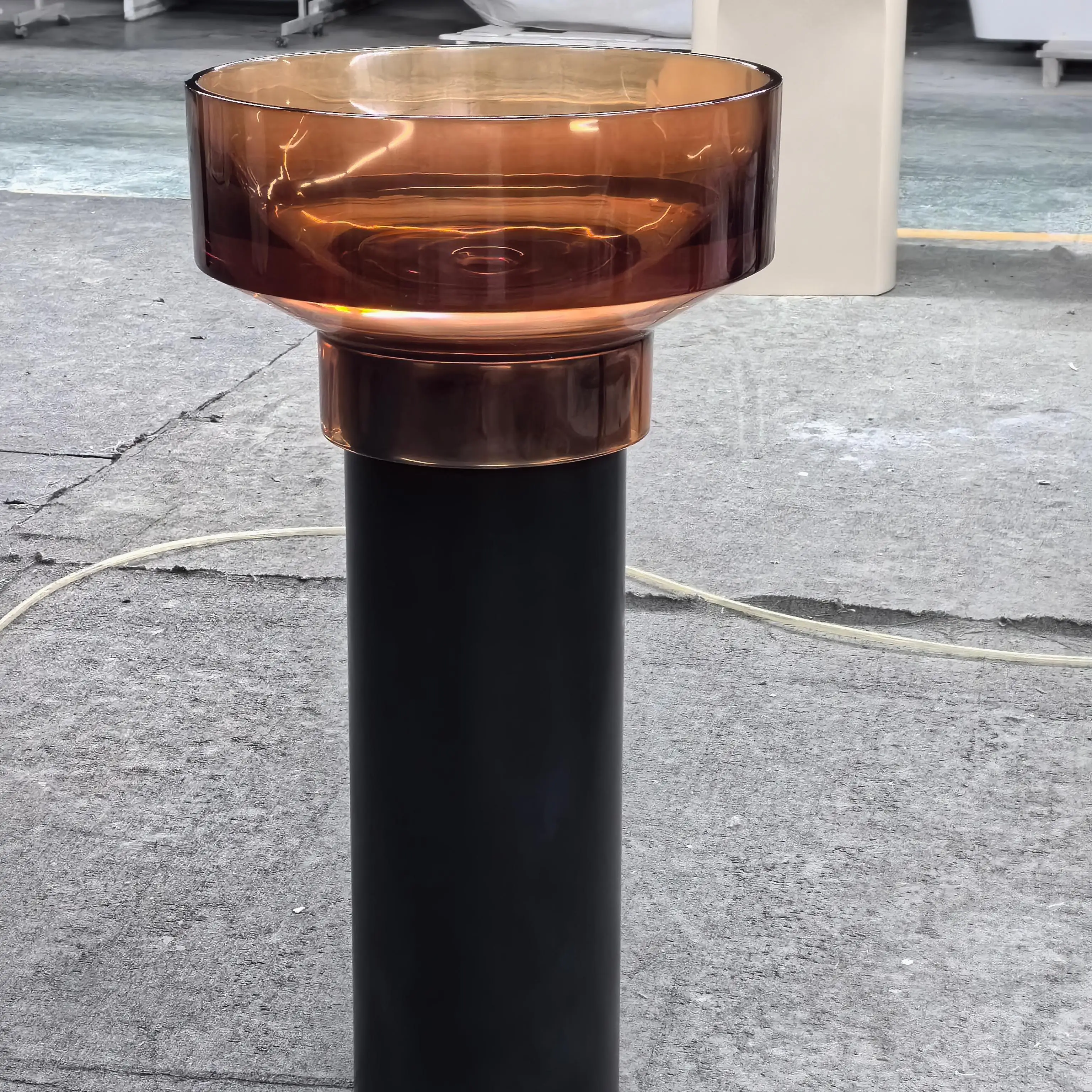 Luxury Crystal Customized Transparent Tea Color Clear Resin Artificial Stone Standalone Bathroom Wash Basin Pedestal Sink