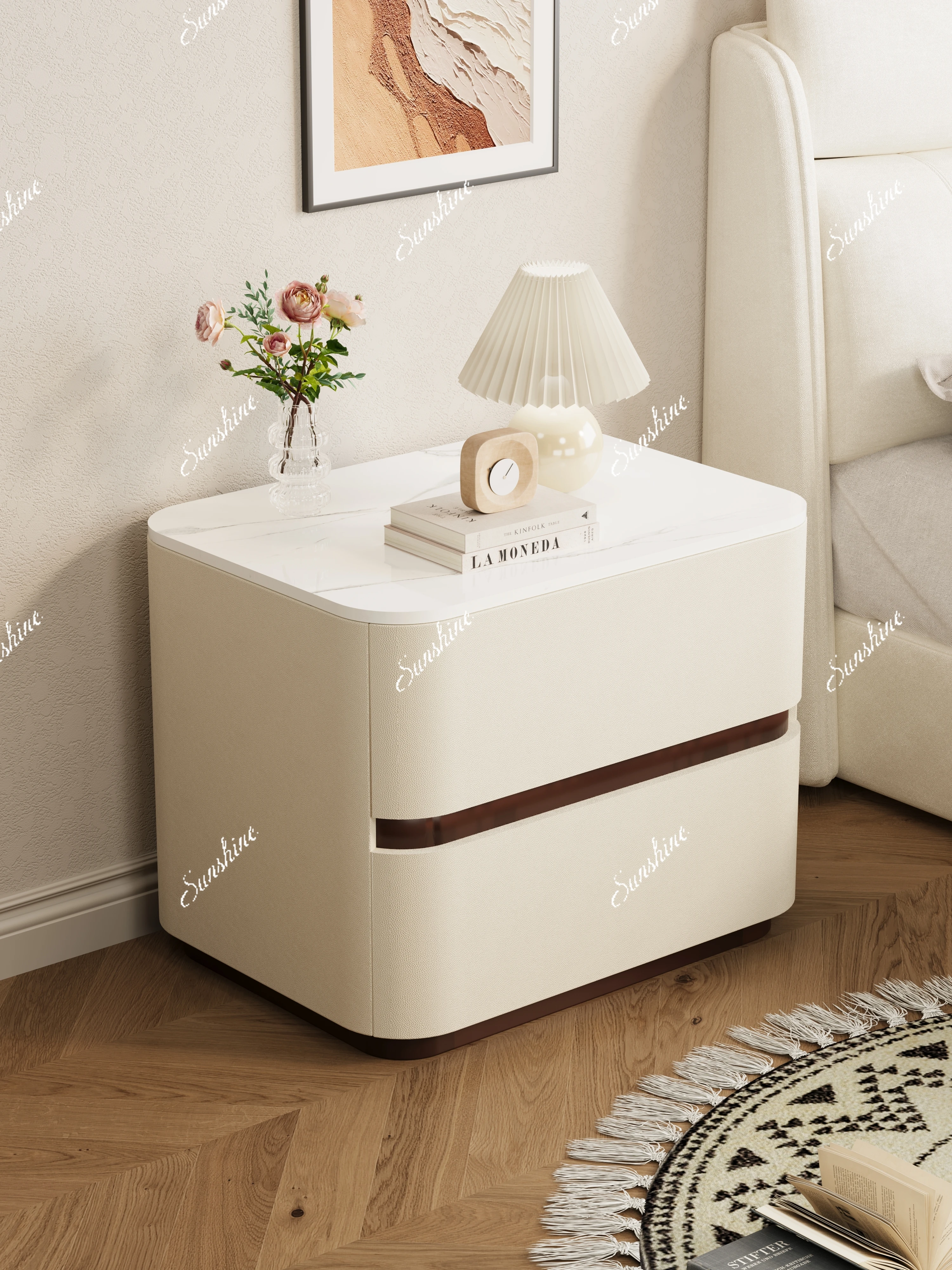 

Light luxury high-end solid wood bedside table household bedroom modern simple Italian storage bedside table