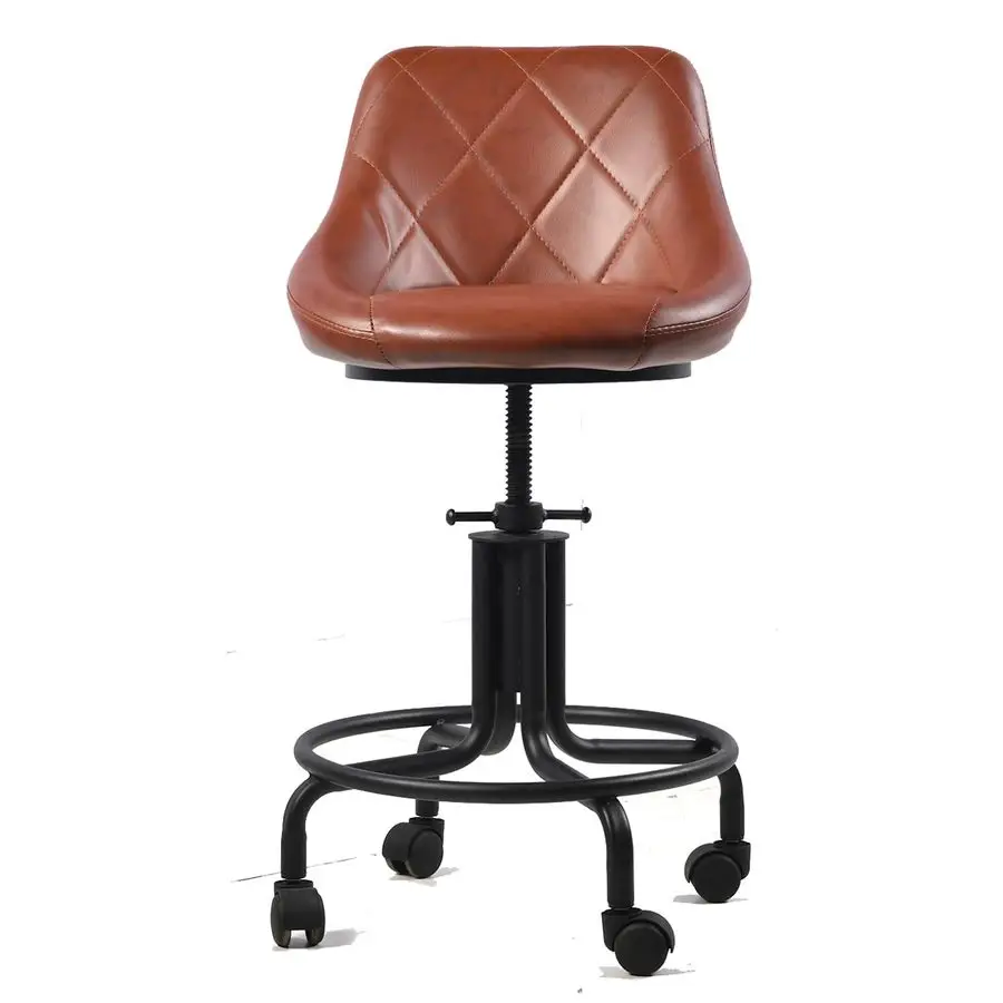 

Antique Industrial Design Metal Adjustable Height Kitchen Dining Breakfast Chair Industrial Style Bar Stool with Wheels, Fully W