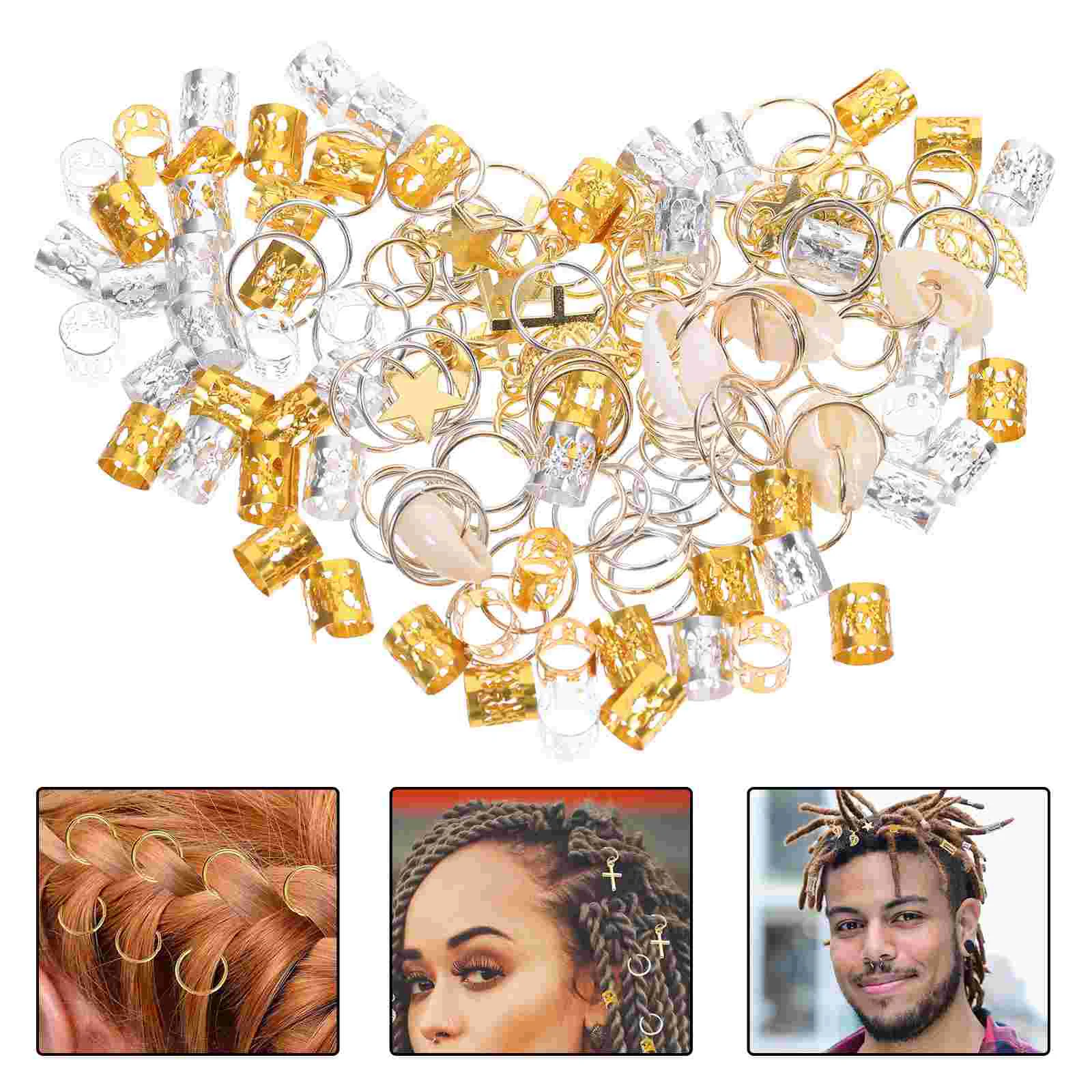 

140 Pcs Dreadlock Hair Ring Beads Bands Pins Curlers Bracelets Kit Metal Accessories for Braids Decorate Woman