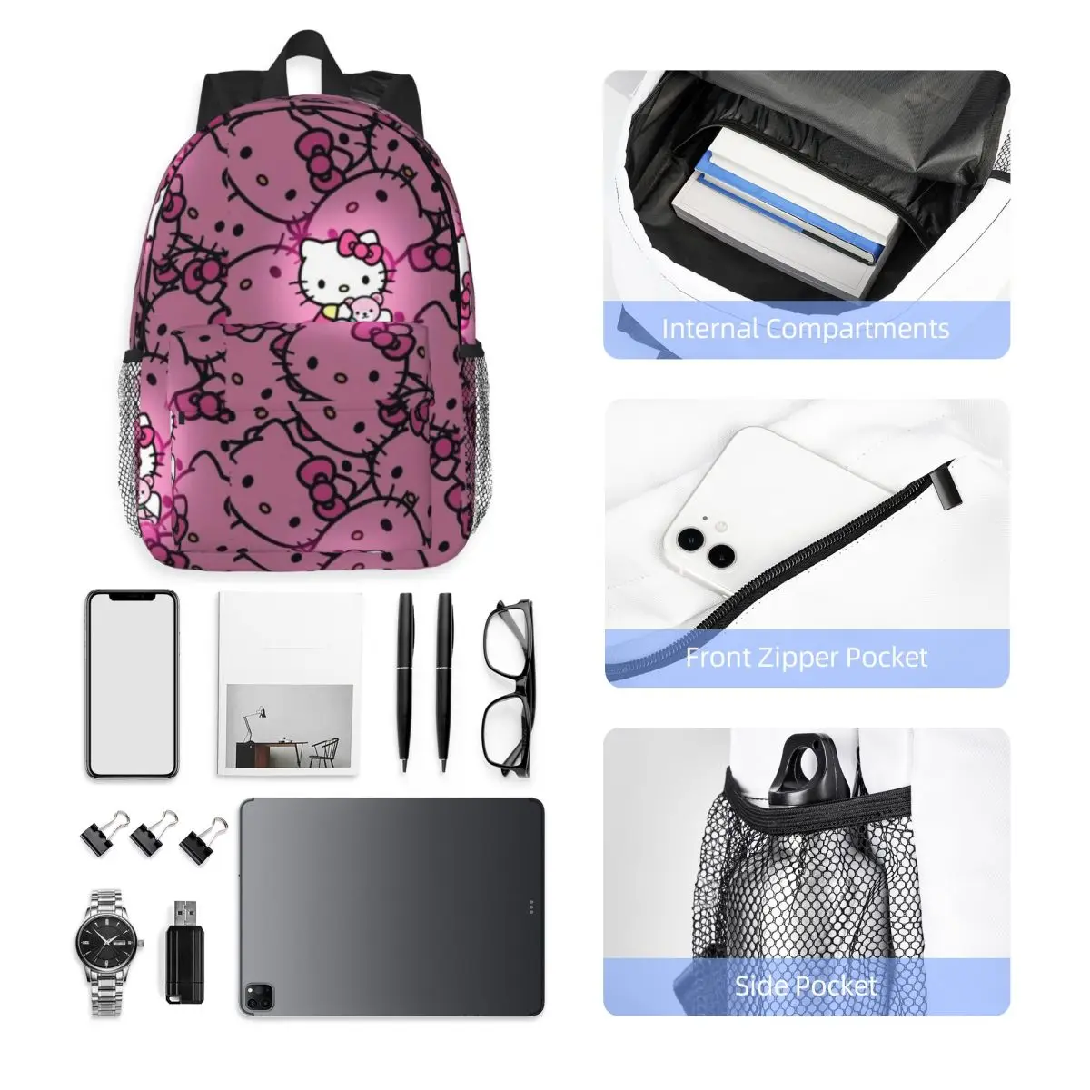 Hello Kitty Compact 15-Inch Backpack - Stylish Lightweight Bag Perfect for Students and Commuters
