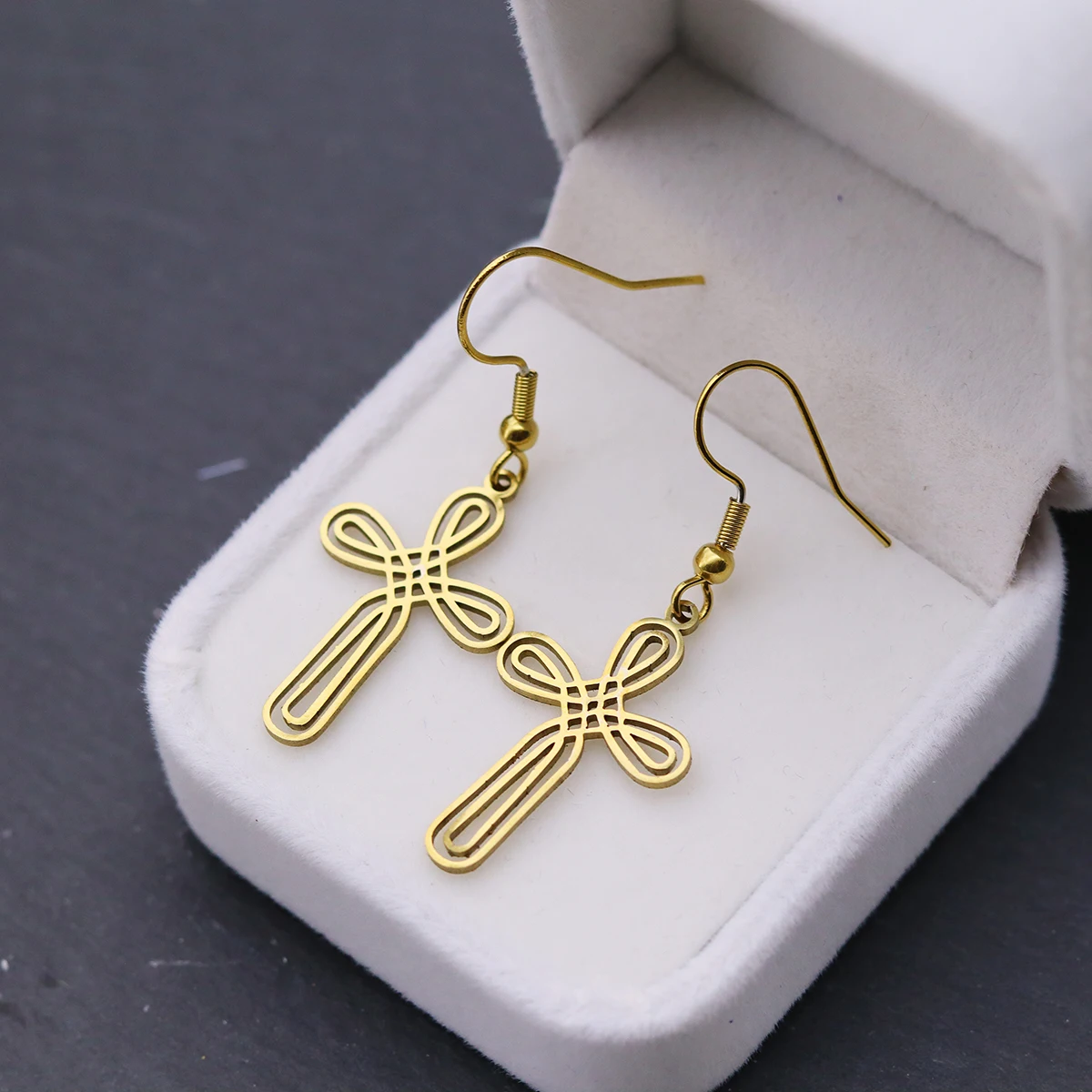 Chandler Stainless Steel Woven Cross Hoop Earrings - Intricate Pattern Drop Earrings, Elegant Faith-Themed Party & Daily Jewelry
