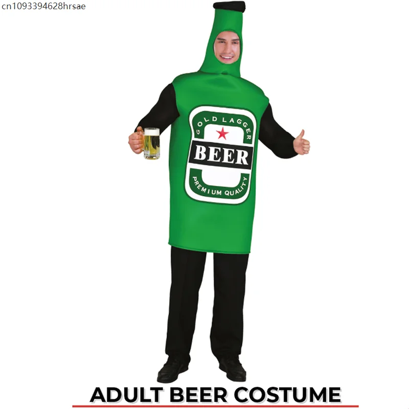 2025 nova chegada unissex verde pálido lager bebida halloween vestir-se adulto garrafa de cerveja traje