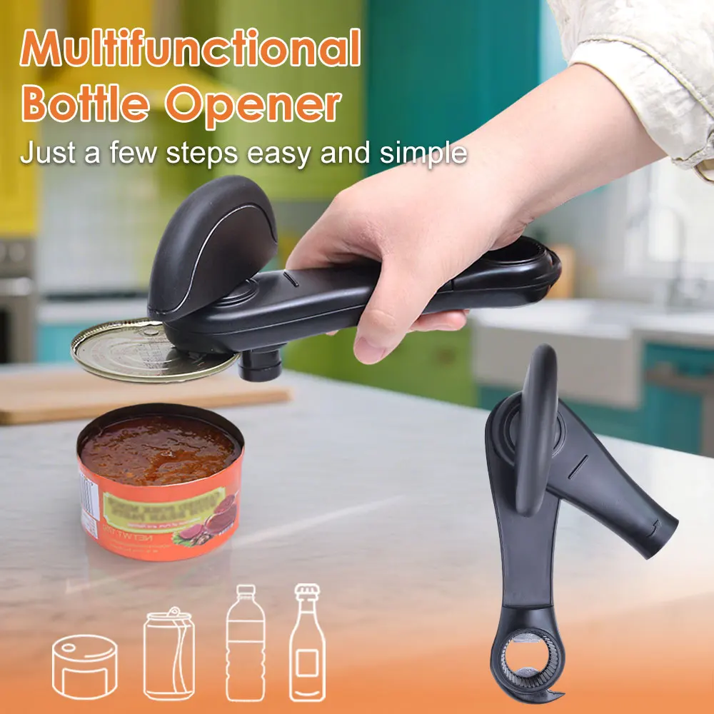 Portable Can Opener Plastic Safety Hand-actuated Bottle Opener Anti Slip Easy Grip Side Cut Multi-Func Professional Kitchen Tool