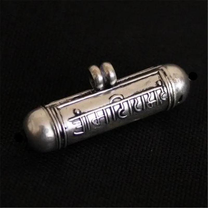 Tibet Mantra Gau Prayer box Nepal 925 Silver Cylinder Pendant OM HUM MANI PADEME Lockets T9041