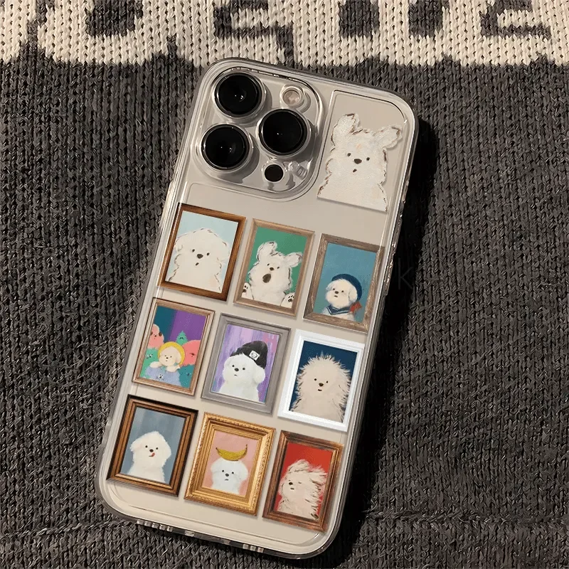 

Cute Nine Palace Grid Dog Phone Case For iPhone 16 15 14 13 12 11 Pro Max Mini X XS SE 7 Plus 16E Shockproof Soft Cover Fundas