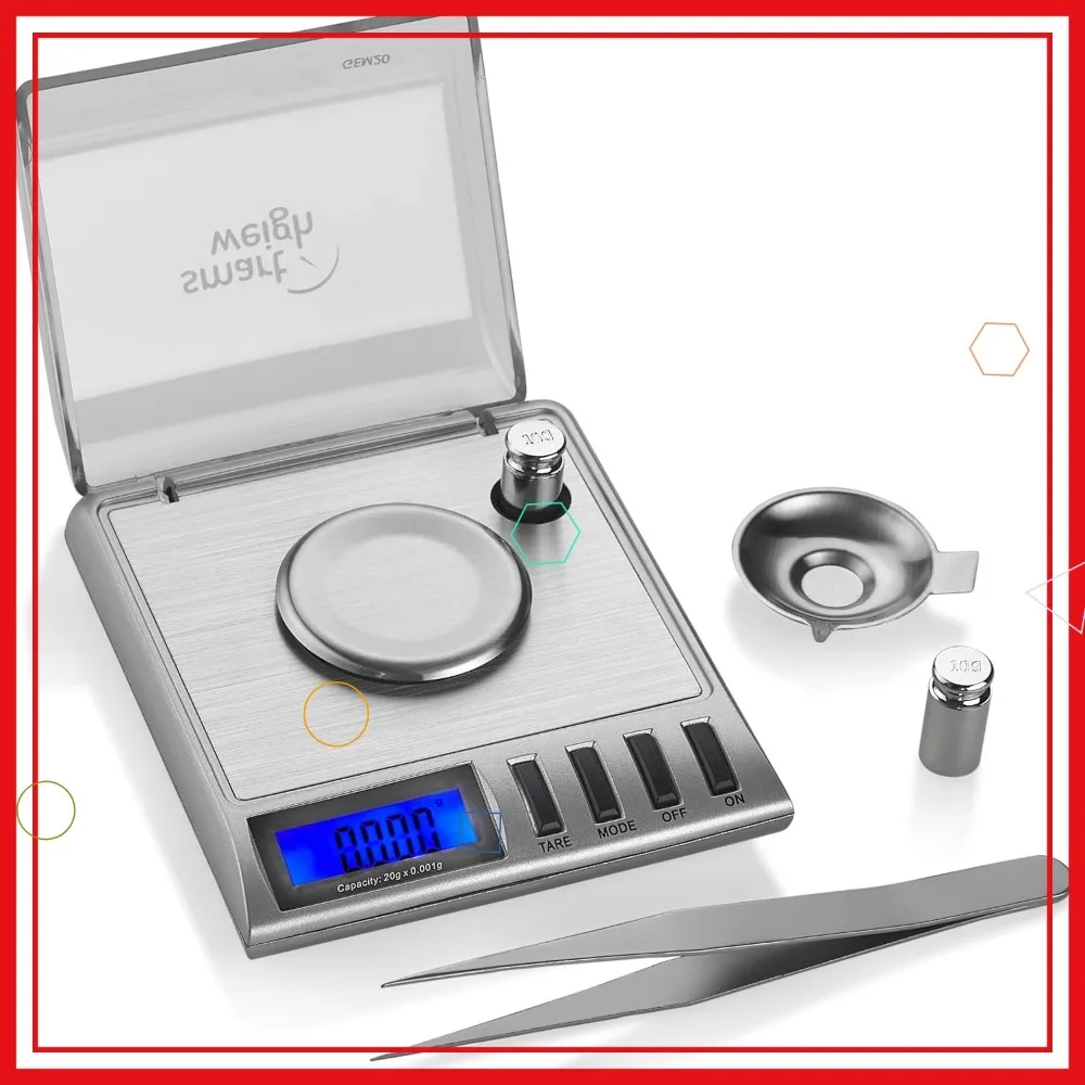

High Precision Digital Milligram Scale, 20g x 0.001g, with Calibration Weights and Tweezers for Jewelry and Gems
