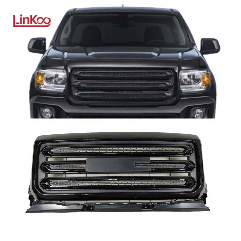

Front Bumper Grille 84733967 For GMC CANYON SLE 2015 2016 2017 2018 2019 2020 ABS Glossy Black Frame Glossy Black Strip Grille