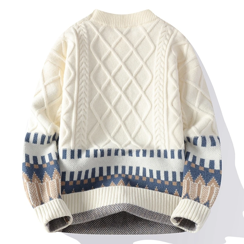 メンズツイストパターン厚手プルオーバー、パッチワークセーター、ルーズニットセーター、Oネック、厚手のボトム、秋、冬、2022
