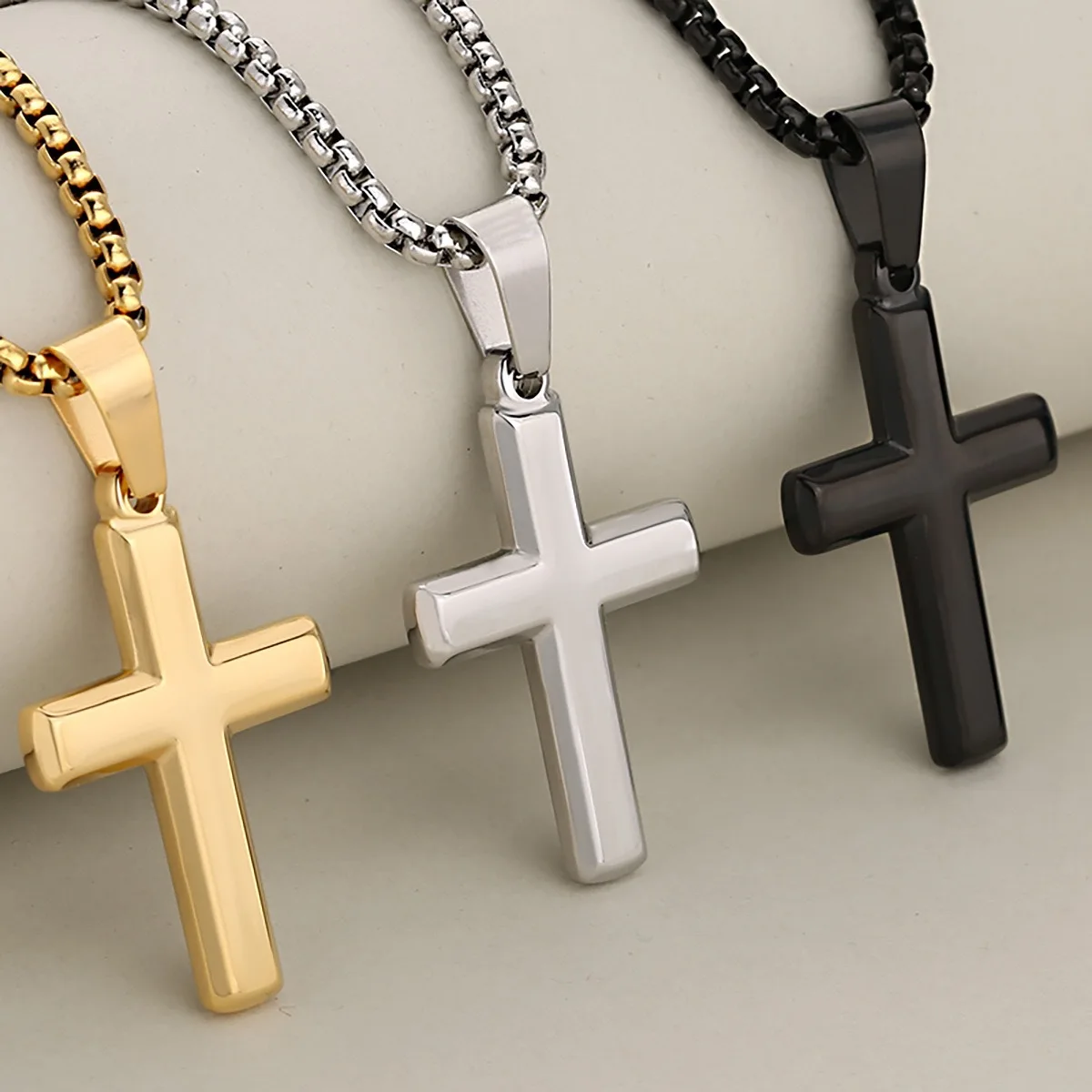 Best-selling Simple Stainless Steel Smooth Cross Pendant Suitable for Both Men and Women Necklace Hip-hop Accessory 24''