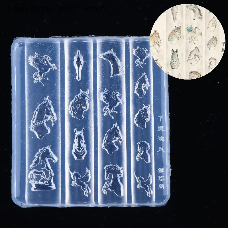 Kawaii Transparent Embossed Horse Head Silicone Nail Mold Mixed Sized Shaped Carving Stamping Plates DIY Manicure Art Mould Tool