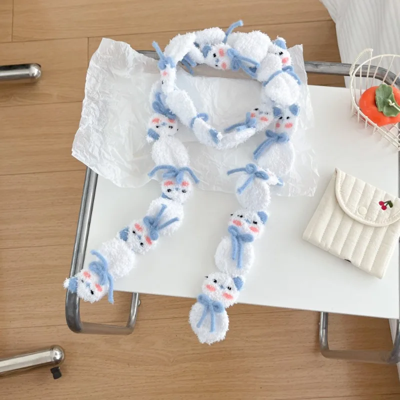 

Новый зимний теплый шарф из кораллового флиса ручной вязки с милым снеговиком для женщин: мягкий, уютный, создающий атмосферу, для защиты шеи на Рождество