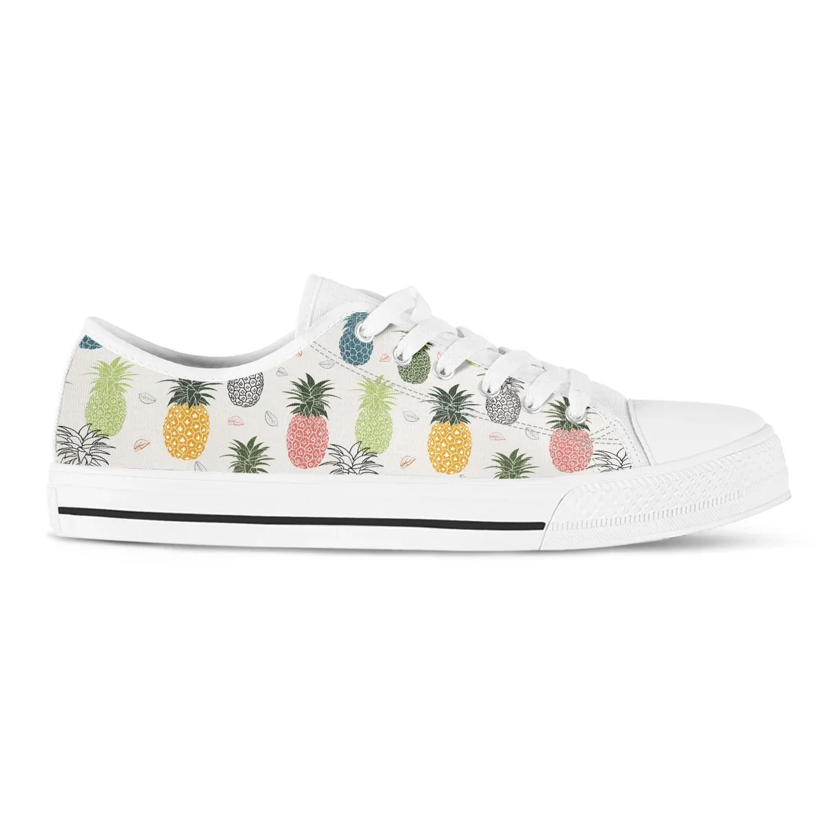 Tropical Pineapple Printing Fashion Woman's Casual Lace-up Vulcanized Shoes Classic Vulcanized Shoes For Ladies