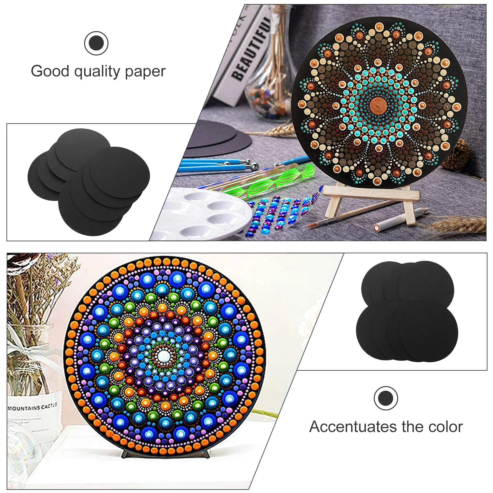 8Pcs Mandala Round Black Cardboard Sheets Art Painting DIY Decorative Mandala Drawing Panels Craft Paperboard DIY Cardboard