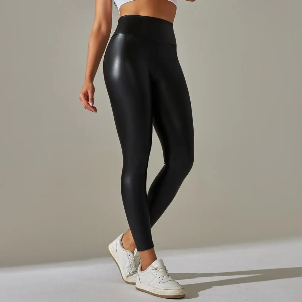 Leggings elásticos de cintura alta para mulheres, calças de ioga de couro falso, calças de levantamento de bumbum, leggings respiráveis