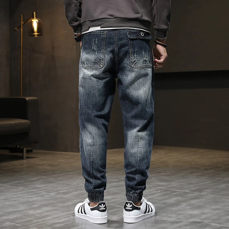 Fashion Streetwear Men Jeans Retro Black Blue Loose Fit Casual Denim Cargo Pants Hombre Hip Hop Joggers Men Wide Leg Trousers