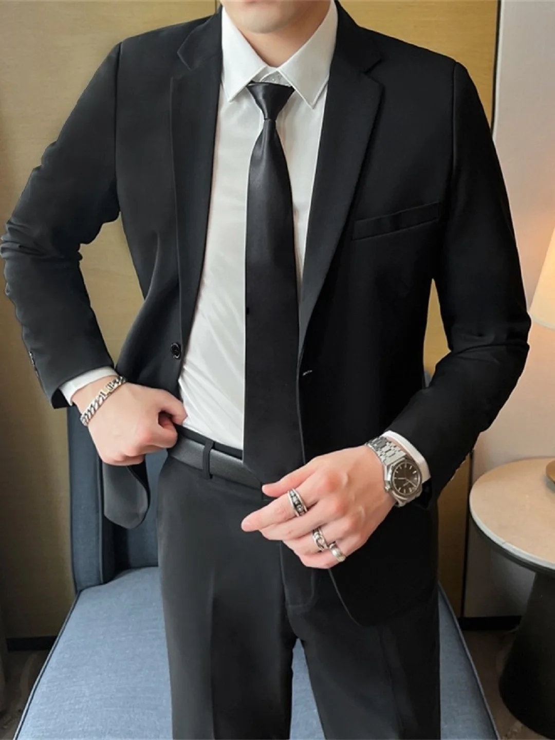 Black Casual Business Tailored Men's Jacket Youth Large Size Single Piece Wedding Groomsmen Suit Standard Fit Professional Style