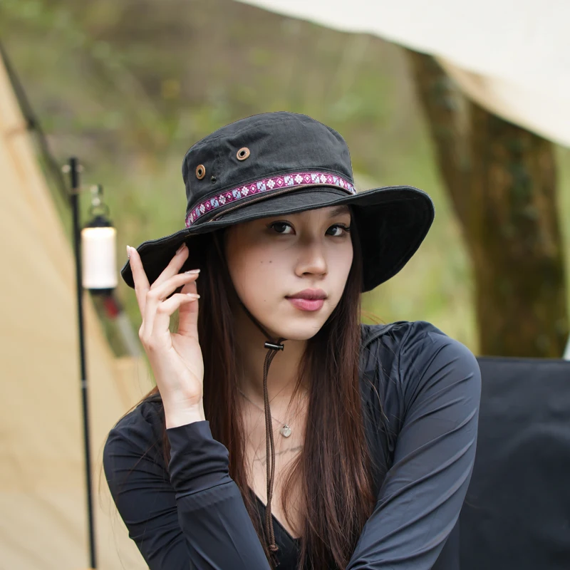 Cappello da cowboy occidentale estivo all'aperto Cappello di protezione solare a tesa larga per escursionismo Cam Alpinismo ex Cappello da sole etnico Sle