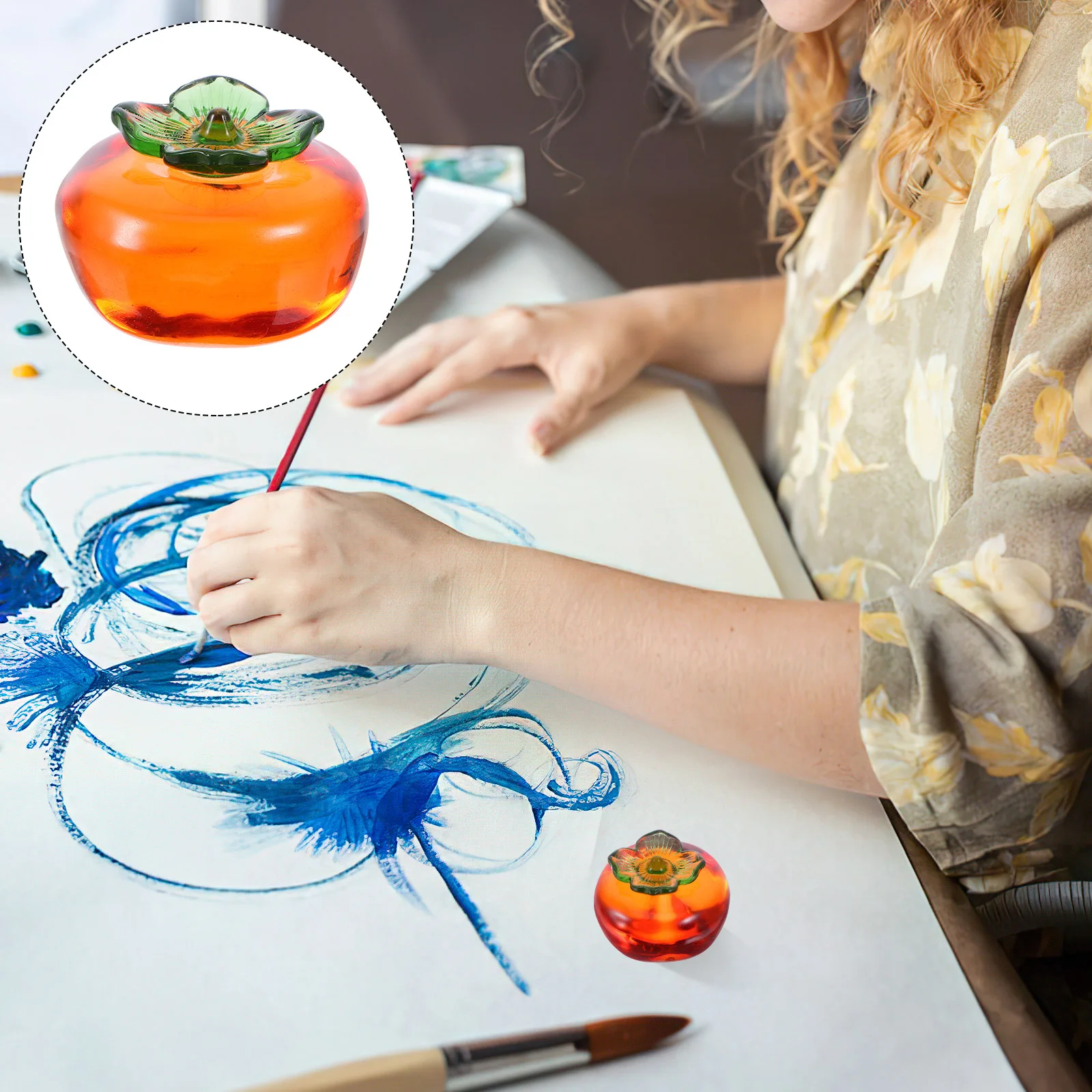 

2Pcs Realistic Persimmon Crystal Paperweight Heavy Desktop Paper Holder Windproof Tool for Calligraphy Sewing Fabric Cutting