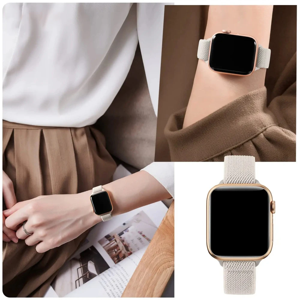 Slim Stretchy Strap For Apple Watch Band 40mm 41mm 45mm 44mm 49mm 38mm 42mm Nylon loop bracelet Iwatch Series 9 7 SE 6 3 8 Ultra