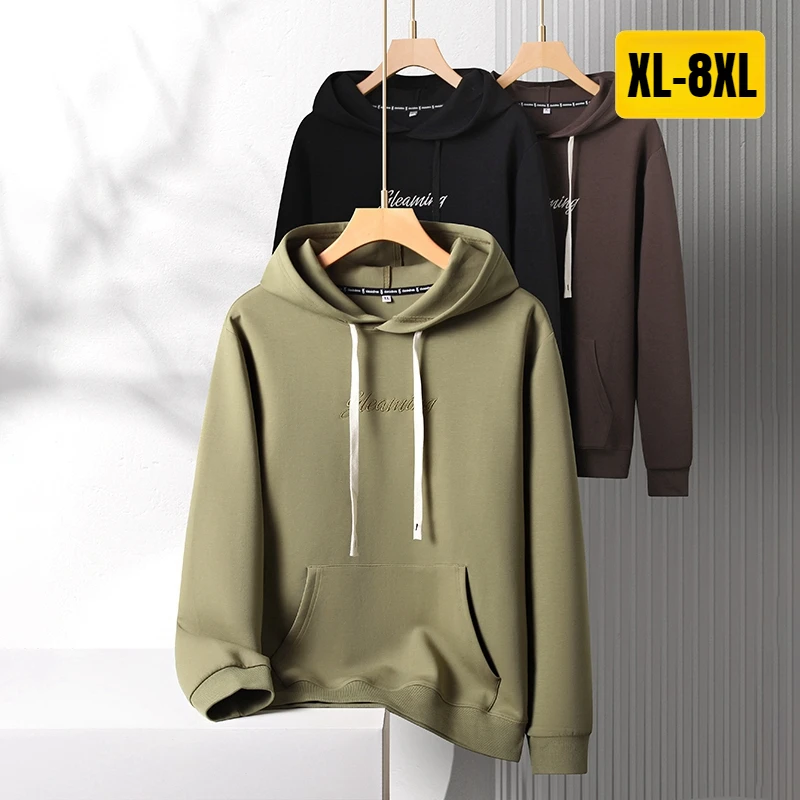 

Plus Size 8XL Cotton Hooded Men's Sweatshirts Luxury Letter Embroidery Long Sleeve Elasticity Spring Autumn Casual Male Hoodies