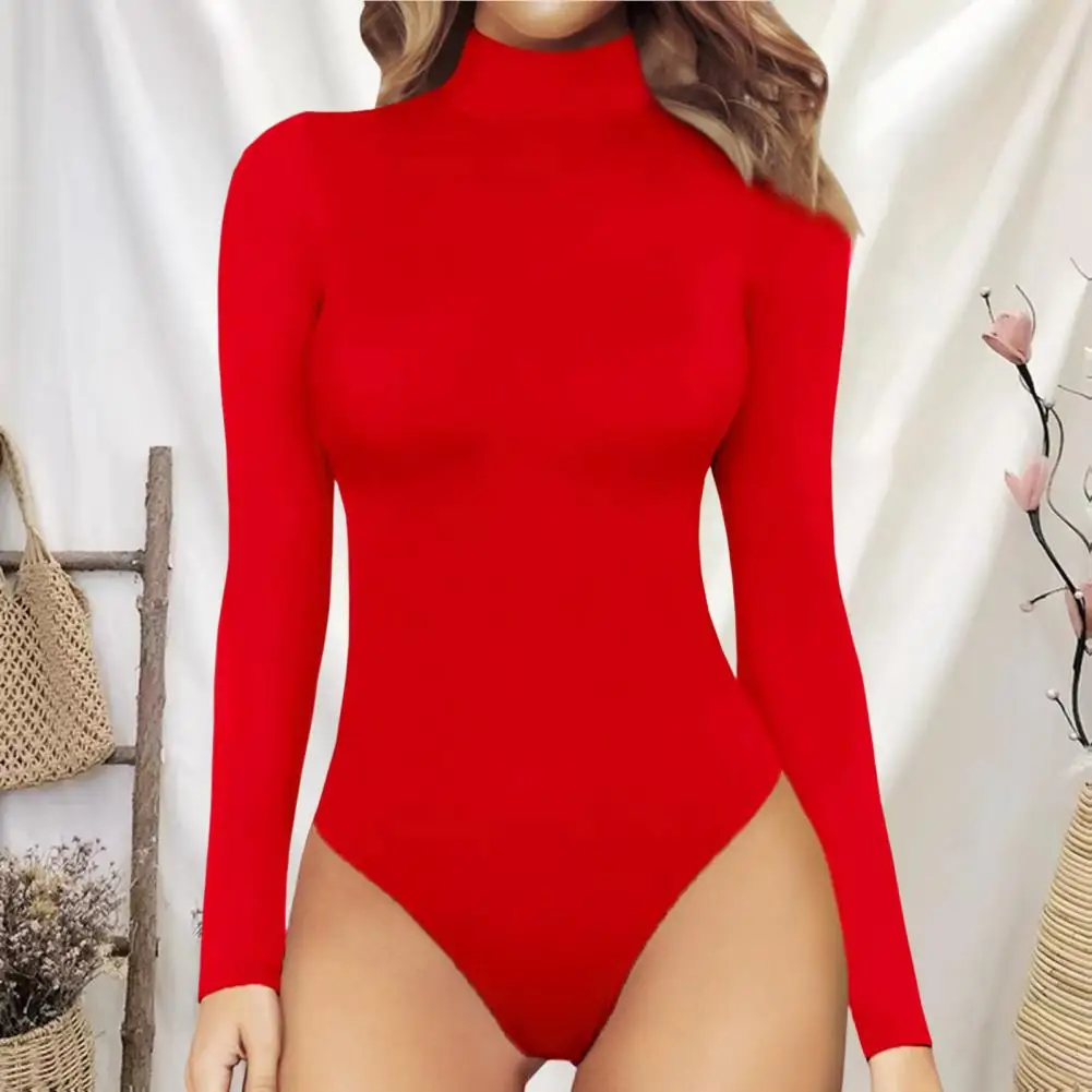 Bodysuit wanita bergaris macan tutul Lengan Panjang bintang berujung lima Super lembut seksi Skinny Turtleneck membentuk Bodysuit pakaian jalanan