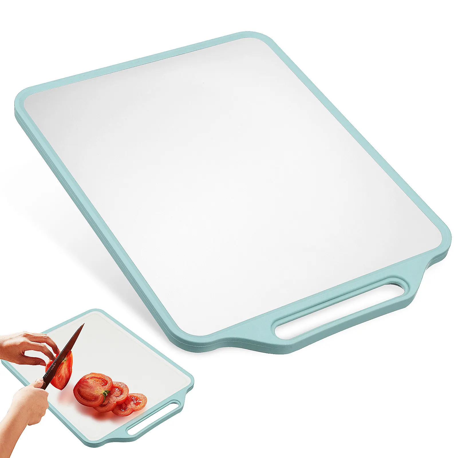 Double Sided Stainless Steel Plastic Cutting Board Non Slip Hanging Hole Mashing Corner Large Kitchen Chopping Board Food Prep