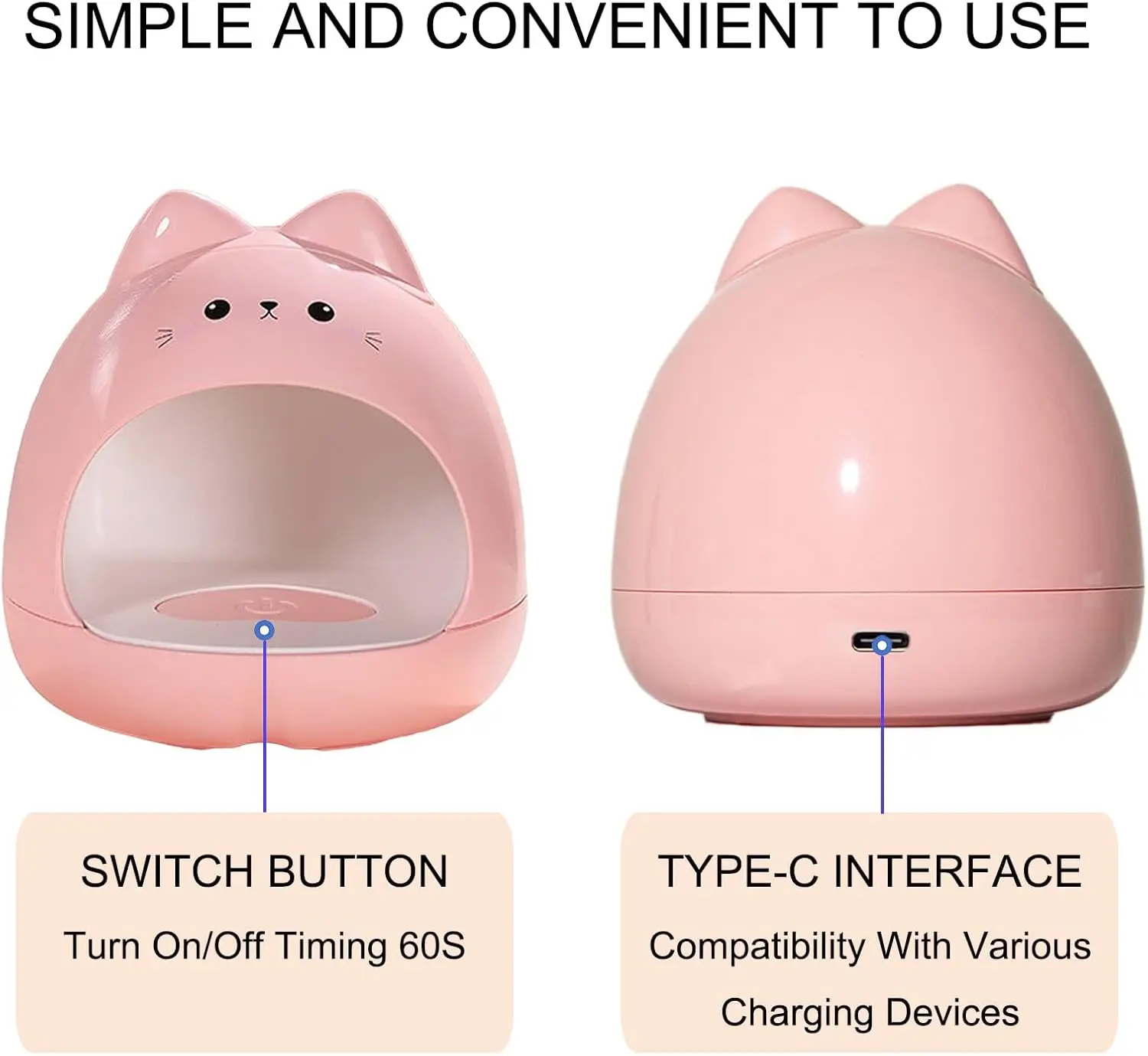 Lampada per unghie UV LED da 24 W, asciugatrice rapida per smalto gel, luce per unghie rosa portatile