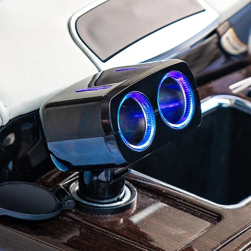 1 قطعة سيارة جديدة نقطة واحدة اثنين شاحن سيارة ولاعة السجائر نقطة واحدة اثنين شاحن سيارة متعدد الوظائف يمكن تعديلها 90 درجة