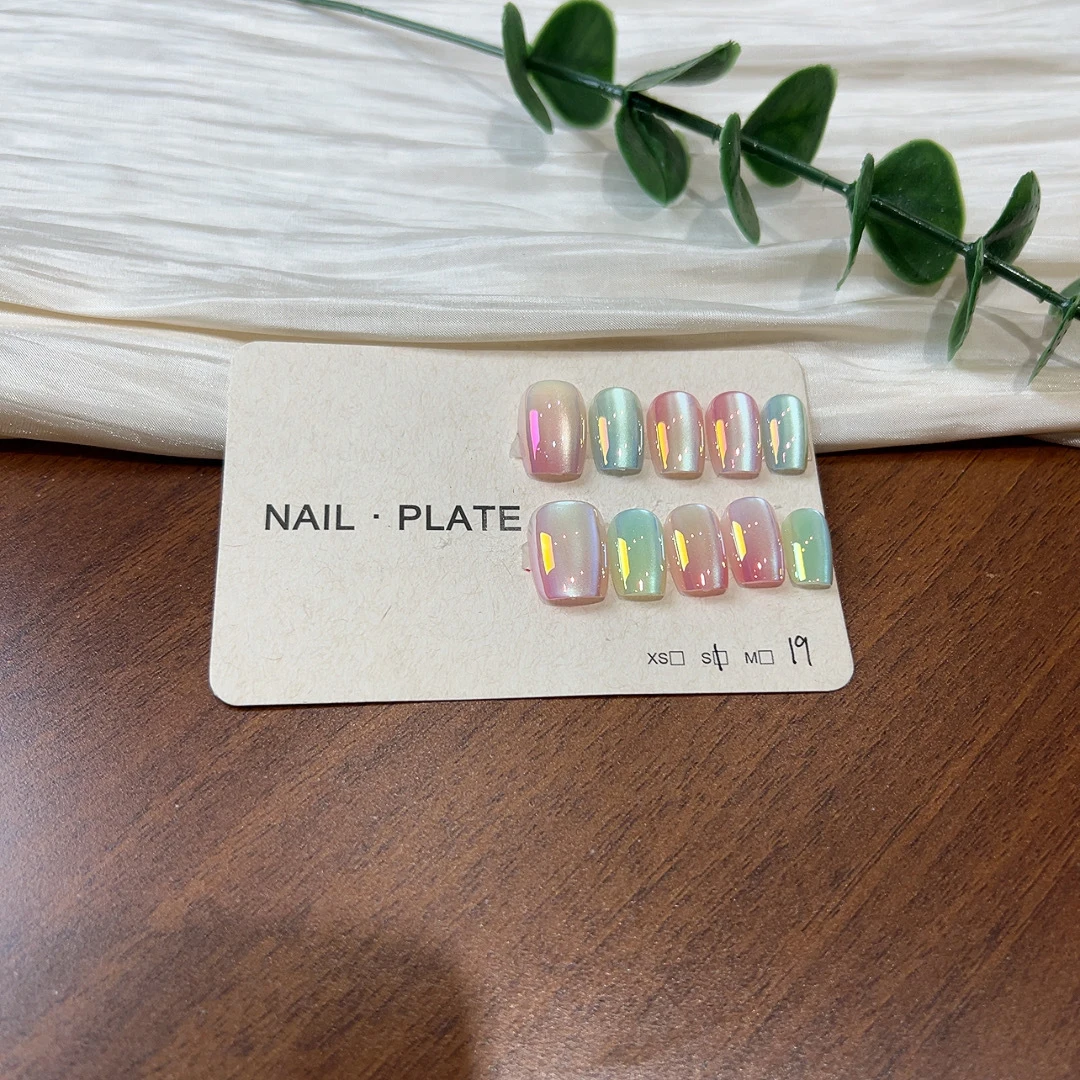 Stampa sulle unghie Decorazione per unghie finte Manicure Indossa 10 pezzi / set Piastre per unghie Copertura completa con punte per unghie finte Strass Cateye