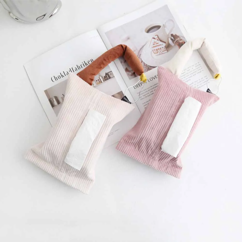 New Corduroy Tissue Box Reusable Home Office Car Hanging Paper Napkin Cover Decorative Organizer Holder Portable Storage Bag