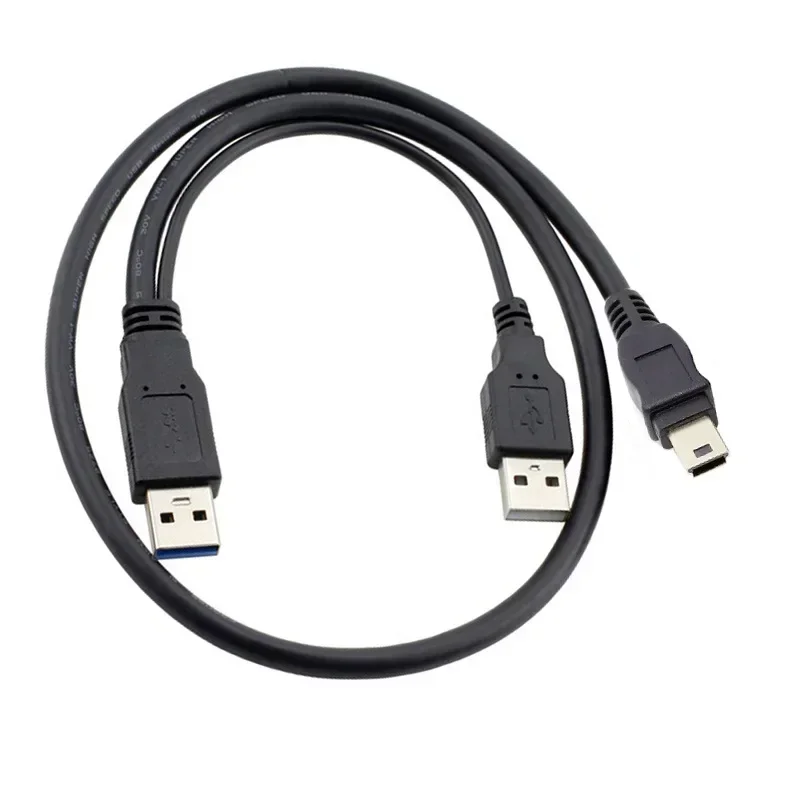 HDD Hard Drive Power Cable USB 2.0 Male To Mini 5pin Male Y Wire Splitter with Extra USB Power Cord Adapter Dual USB Extend Line
