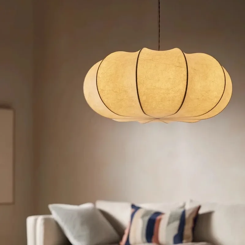 Imagem -03 - Japonês Wabi Sabi Estilo Chandelier Pumpkin Pendant Lamp For Bedroom Living Room Cafe Restaurant Silk Cocoon Pendant Light