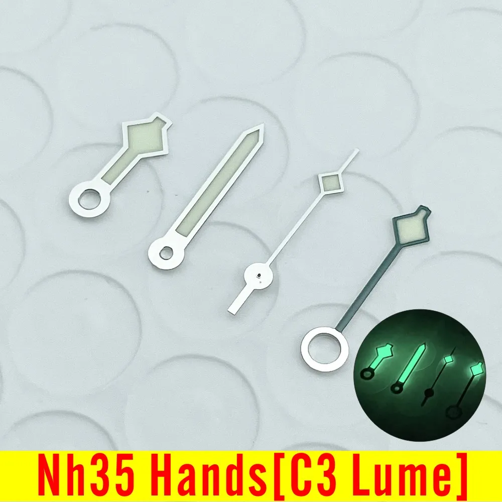 Silver Watch Hand Watch accessories Snowflake Hands Set for NH34A GMT Movement Mod for NH34 SKX SSK Mod C3 Lume 4 Hand Luminous