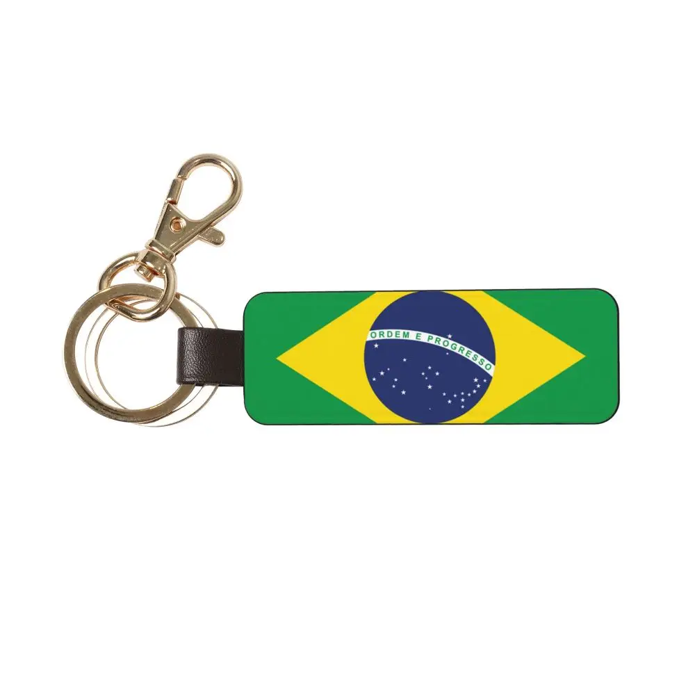 Brazil Flag Genuine Leather Car Keychain Universal Key Fob Keychain  Leather Key Chain Holder for Men and Women