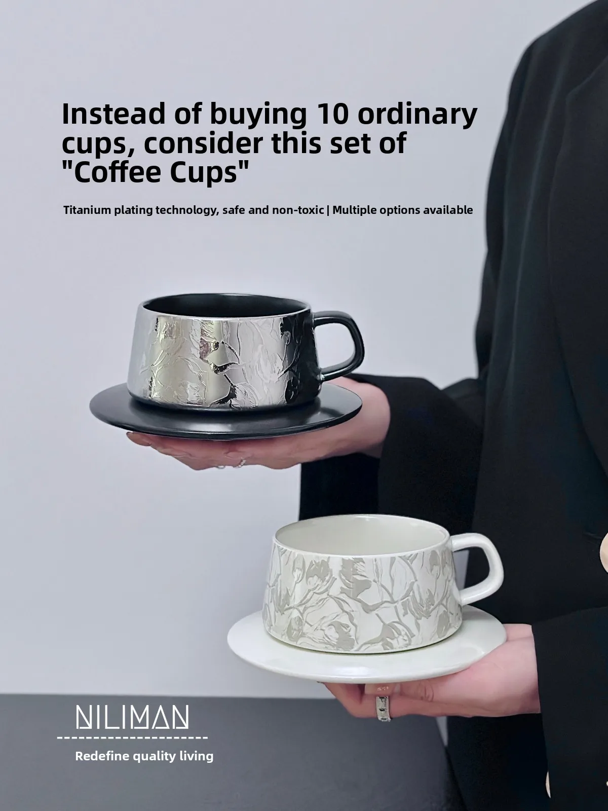 Elegant Ceramic Coffee Cup And Saucer Set Vintage Style Afternoon Tea Cup Mugs Double Layered Handmade Craftsmanship