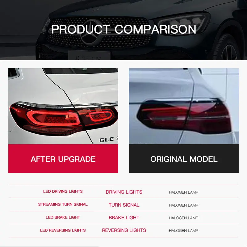 

Car LED Taillight For Mercedes Benz C253 GLC GLE Coupe 2015-2019 LED Brake Reverse Tail Lamp Dynamic Light Tail Lamp Assembly