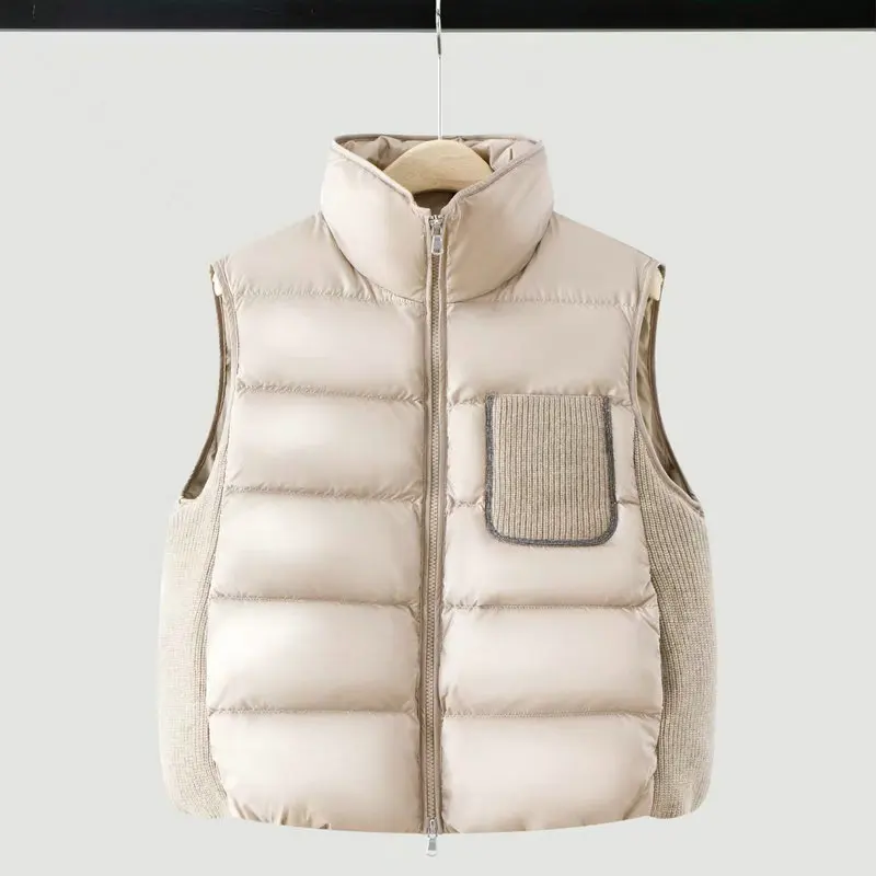 2026Women's Autumn/Winter Cashmere Short Down Vest with Stand Collar
