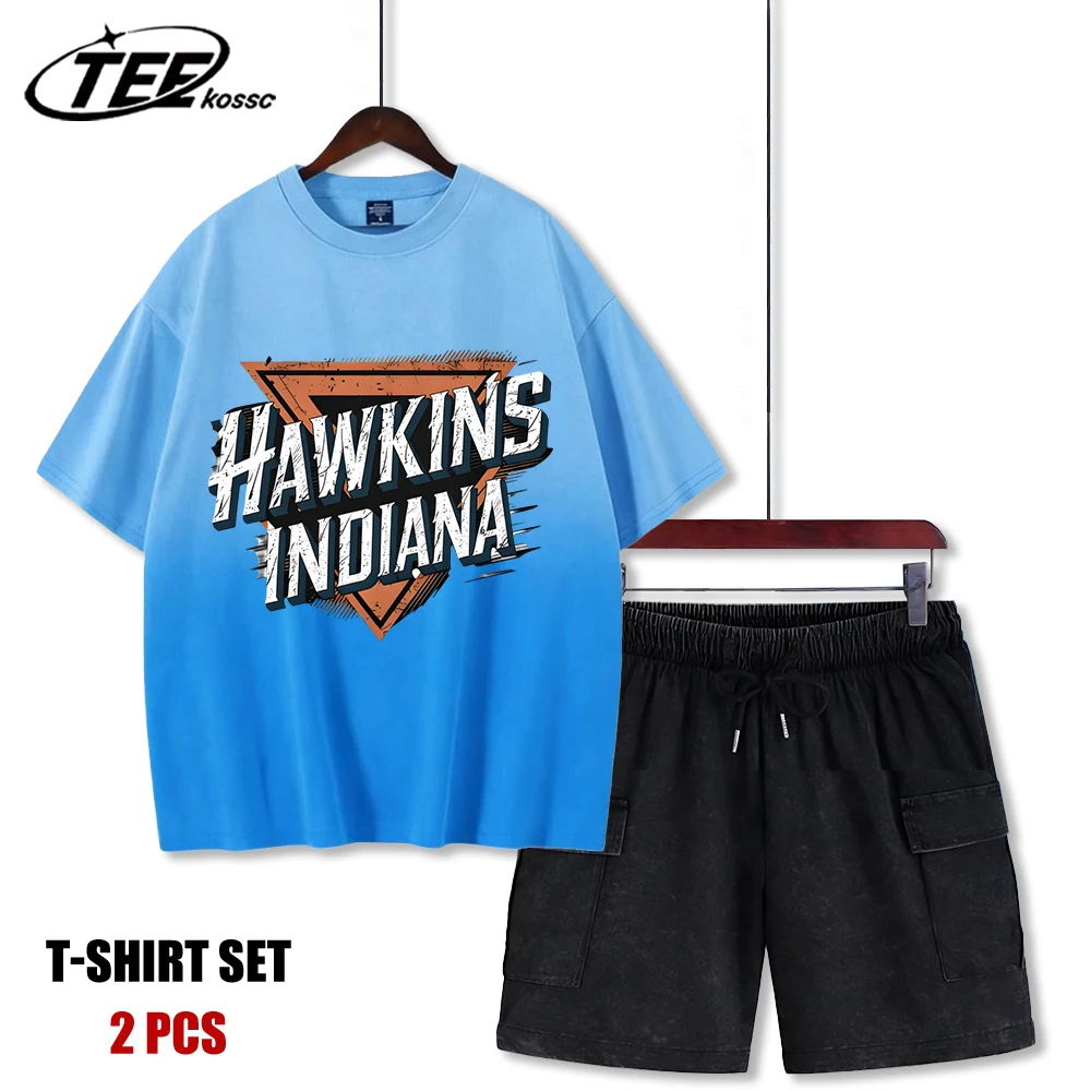 

Hawkins Indiana Printed Tie-Dye Mens T Shirts Summer All-Match Pants O-Neck Cotton Creative Top Set Unisex Fashion Clothing